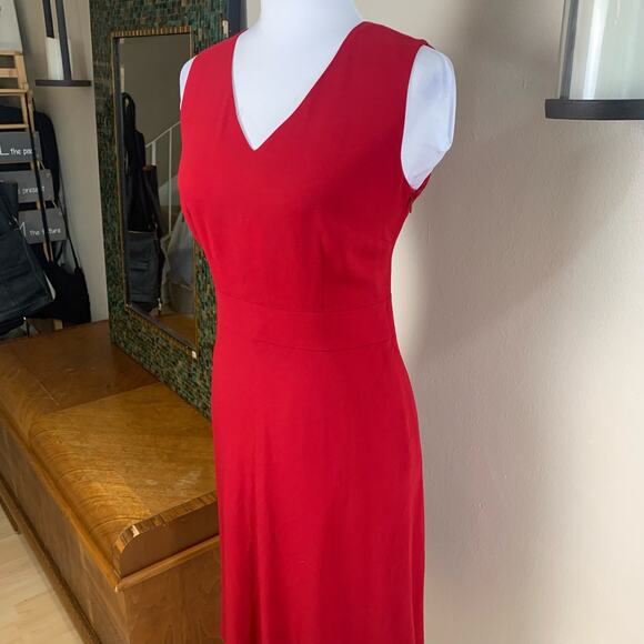 Ann Taylor LOFT Size 6 Wool Midi Dress Red V-Neck Sleeveless Holiday - Picture 6 of 8